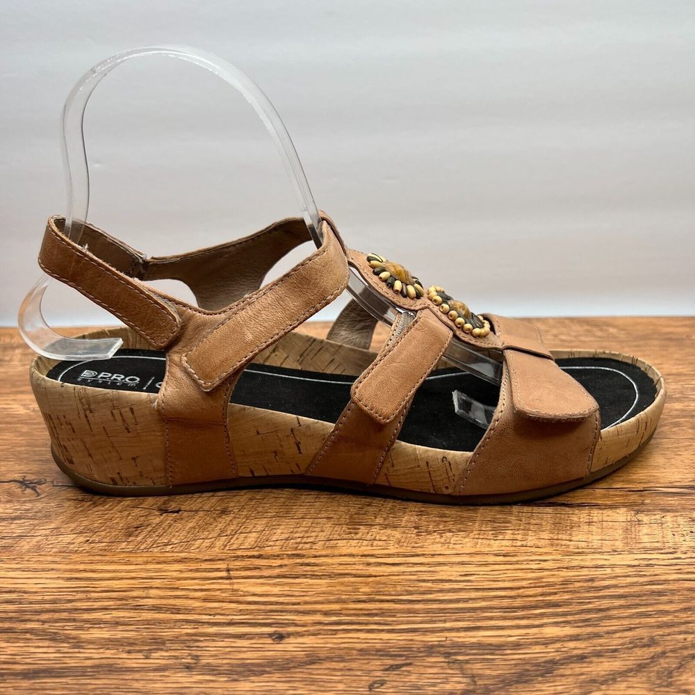 Abeo Gia Gladiator Adjustable Jeweled Brown Leather Cork Wedge Sandals Size 10